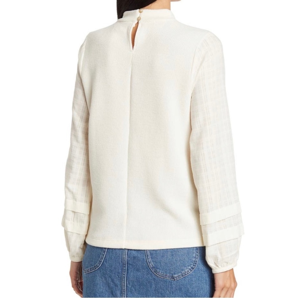 Madewell | Weavemix Mockneck Bubble-Sleeve Top Antique Cream - Size M - Picture 3 of 7